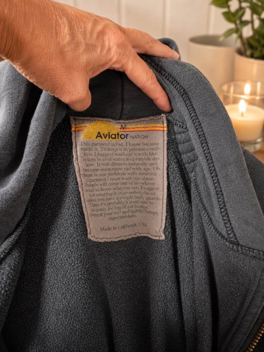 Aviator Nation Charcoal Moto Ribbed Zip Hoodie - Picture 7 of 7